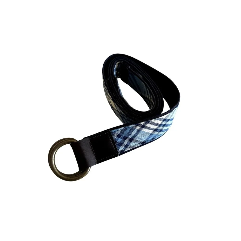 Lands End Blue Plaid D Ring Belt Size X Large